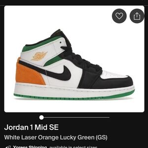 Air Jordan 1 Mid/Se (GS) 7Y white laser orange black
